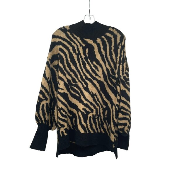 HYFVE Womens Zebra Print Pullover Sweater Mock Neck Black/Tan Size Small - Picture 1 of 9